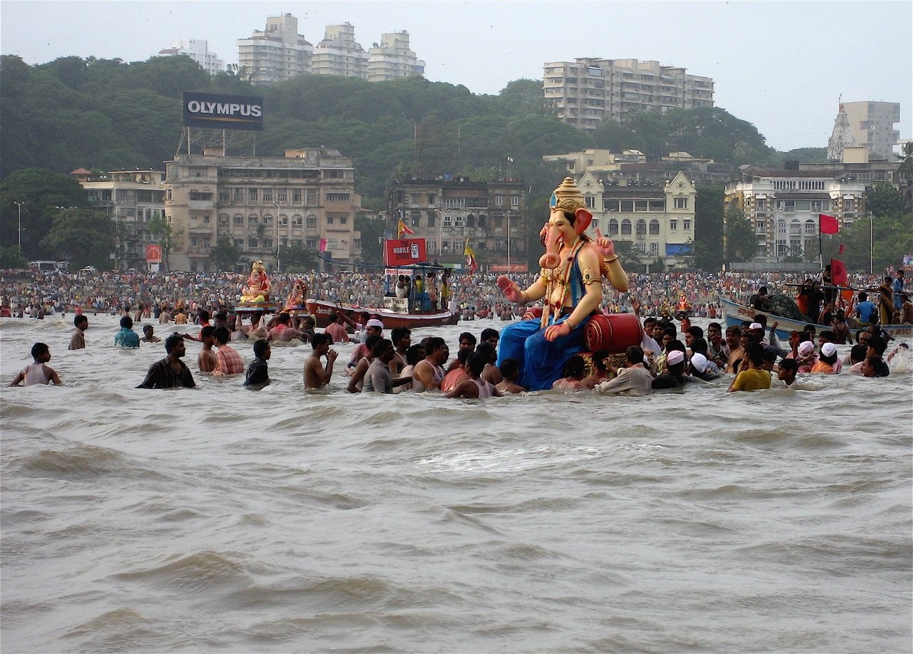 Ganesh Visarjan procession at the seashore on Anant Chaturdashi